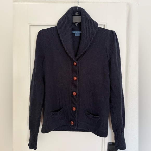 Ralph Lauren Blue Label Sweaters - Ralph Lauren Blue Label Navy Shawl Collar Cotton Cardigan Women’s Large
